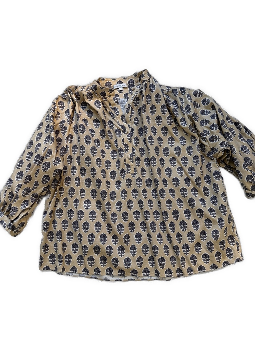 PATTY KIM Tan Tunic Blouse with grey  Floral Print